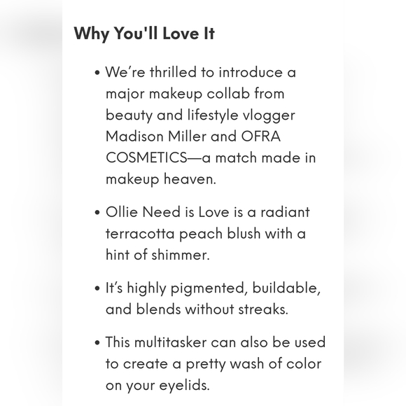 NEW Ofra × Madison Miller Ollie Need Is Love Blush Full Size NWOB - Picture 5 of 5